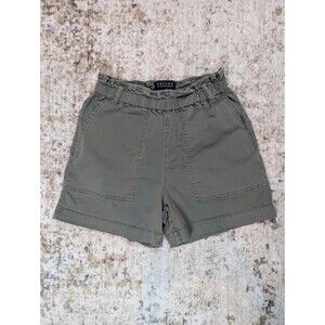 Sanctuary Dark Neutral Green Shorts with Elastic Paper Bag Waist Patch Pockets
